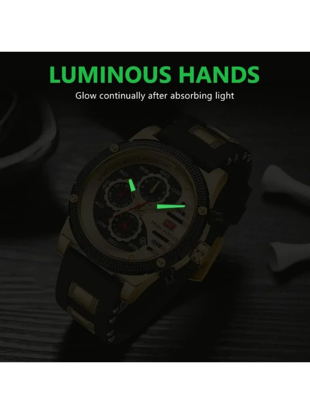Men's Gold Black Chronograph Waterproof Sport Military Analog Quartz Wristwatch